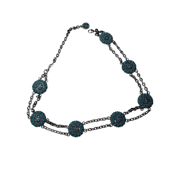 Express Turquoise Silver Medallion Belt Women’s Approx 39” Lobster Clip Closure - Picture 5 of 5